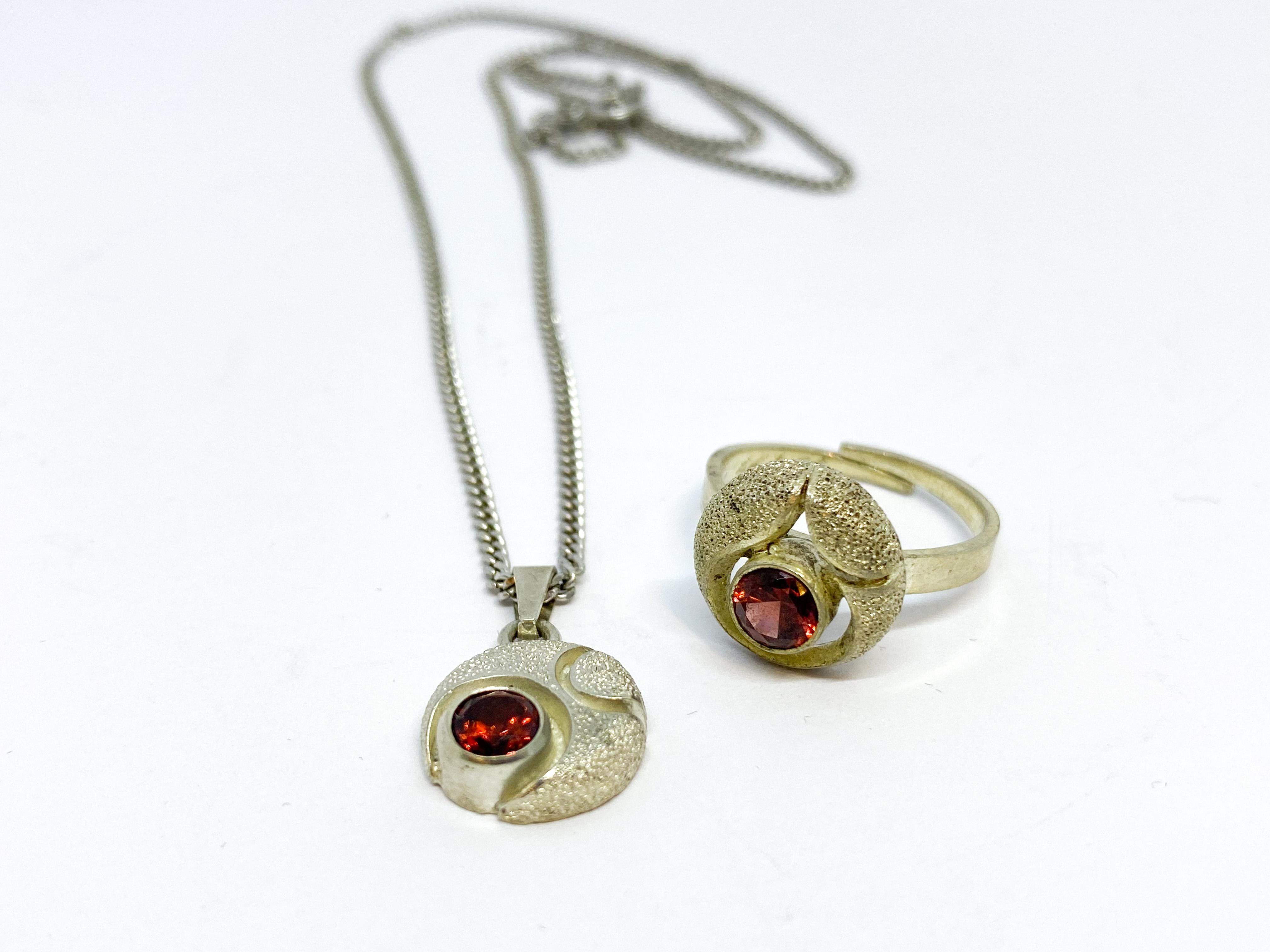 Women's or Men's Sterling  Silver Necklace and Ring by Karl Laine, Finland, 1980s For Sale