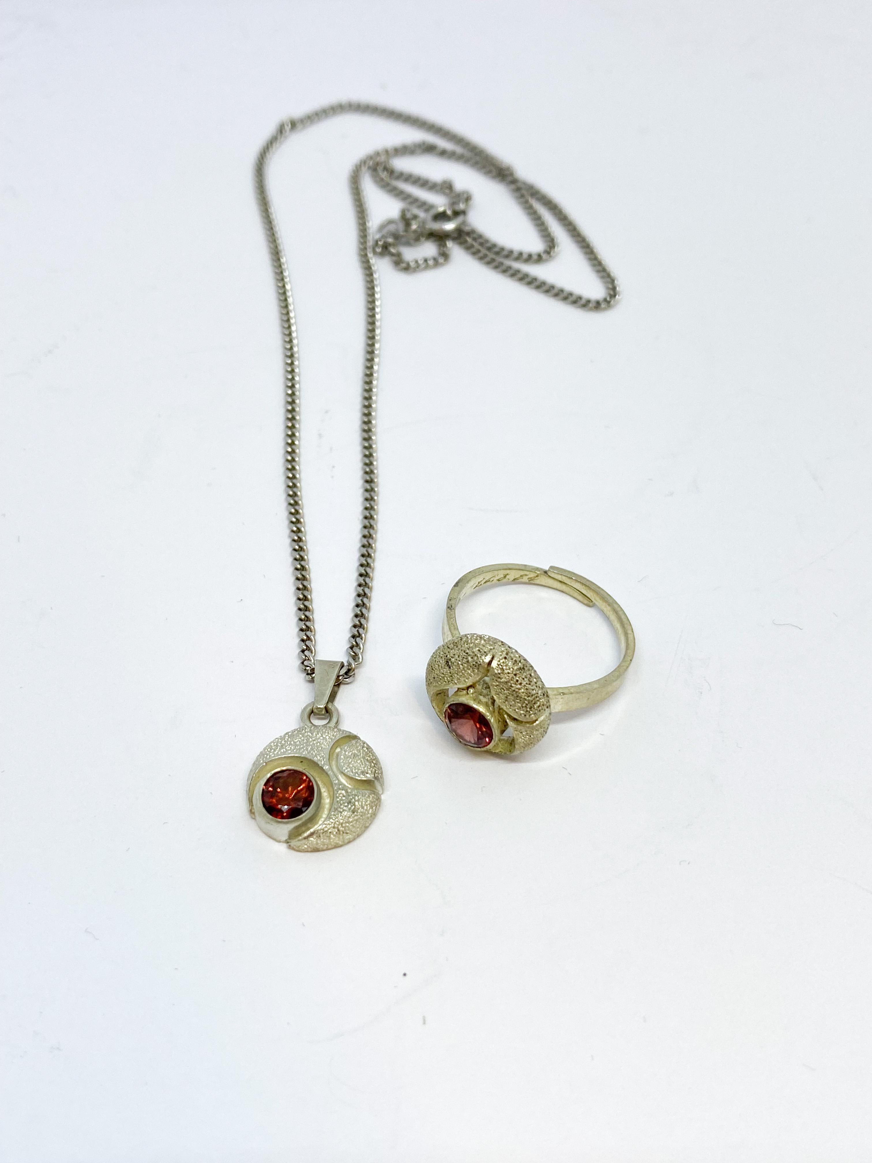 Sterling  Silver Necklace and Ring by Karl Laine, Finland, 1980s For Sale 1