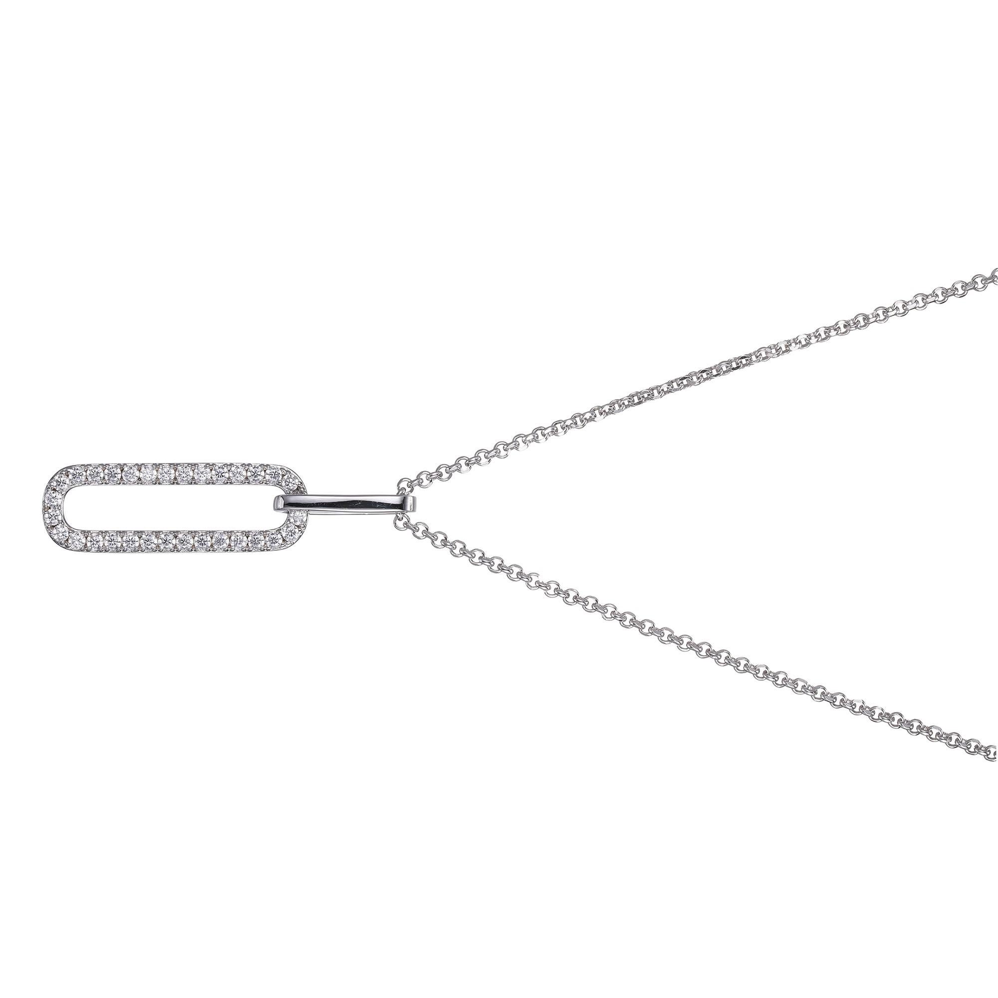 Sterling Silver Necklace with CZ link (24x8mm) Pendant, Measures 17