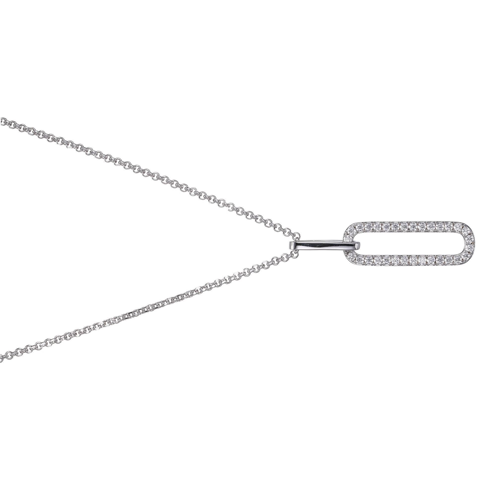 Modern Sterling Silver Necklace CZ Link (24x8mm) Pendant, Rhodium Finish For Sale