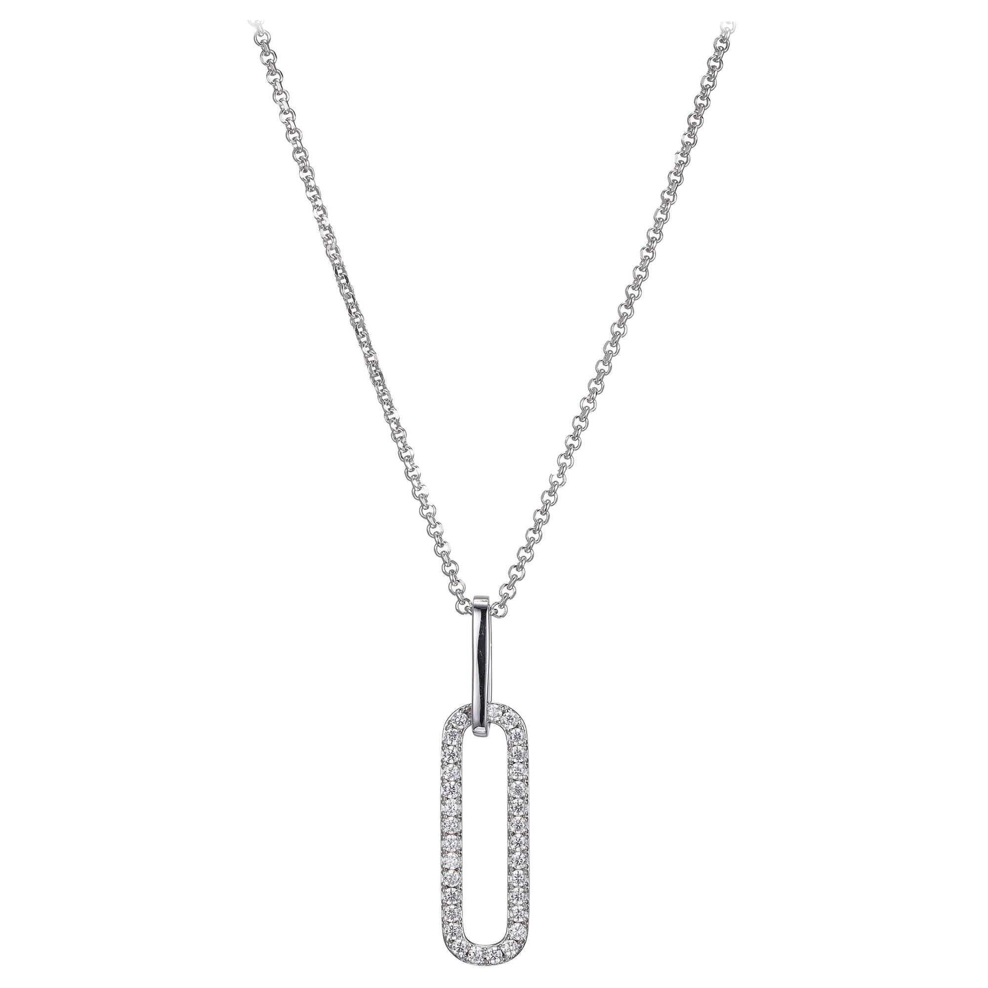 Sterling Silver Necklace CZ Link (24x8mm) Pendant, Rhodium Finish