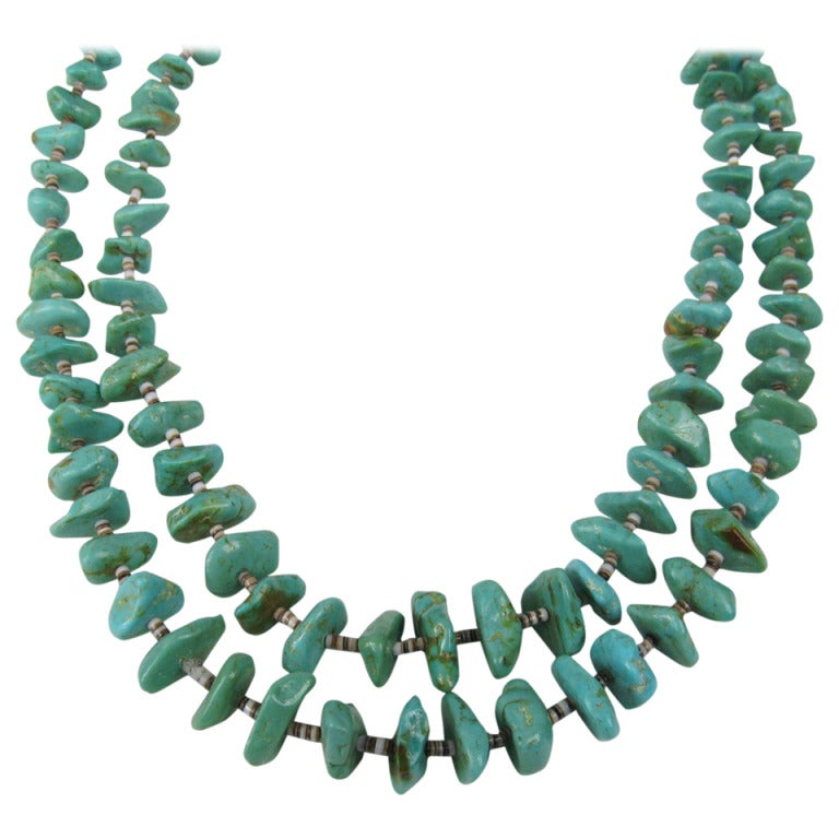 Collana in argento sterling a doppio filo con turchesi e conchiglie Heishi