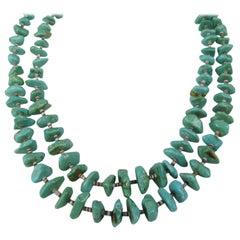 Sterling Silver Necklace Double Strand Turquoise & Heishi Shell