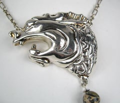 Sterling Silver Necklace Dragon FREDERIC JEAN DUCLOS ON WAX 1980s