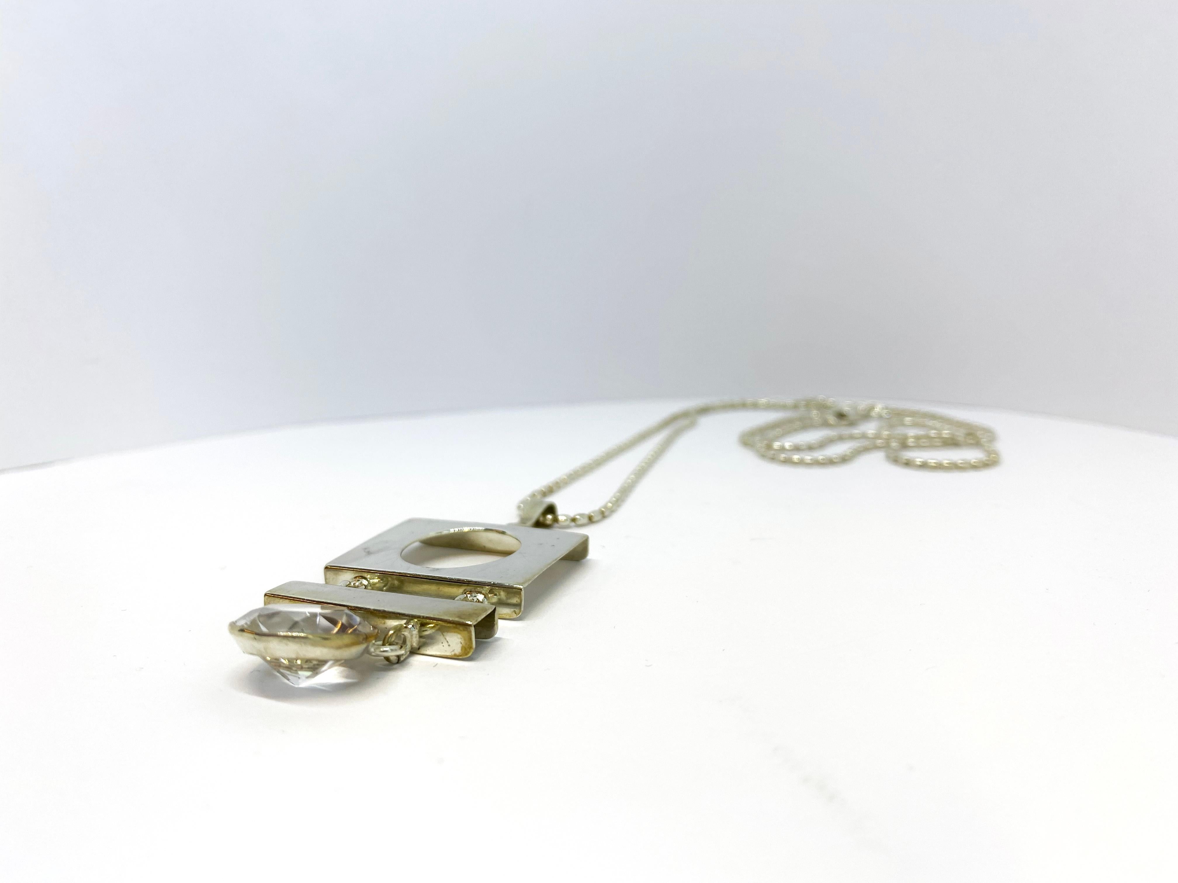 Modernist Sterling Silver Necklace Finland 1974 Rock Crystal For Sale