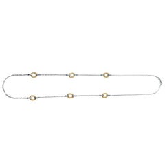 Sterling Silver Necklace Mesh and CZ, 36", 2 Tone 18K Gold and Rhodium Finish