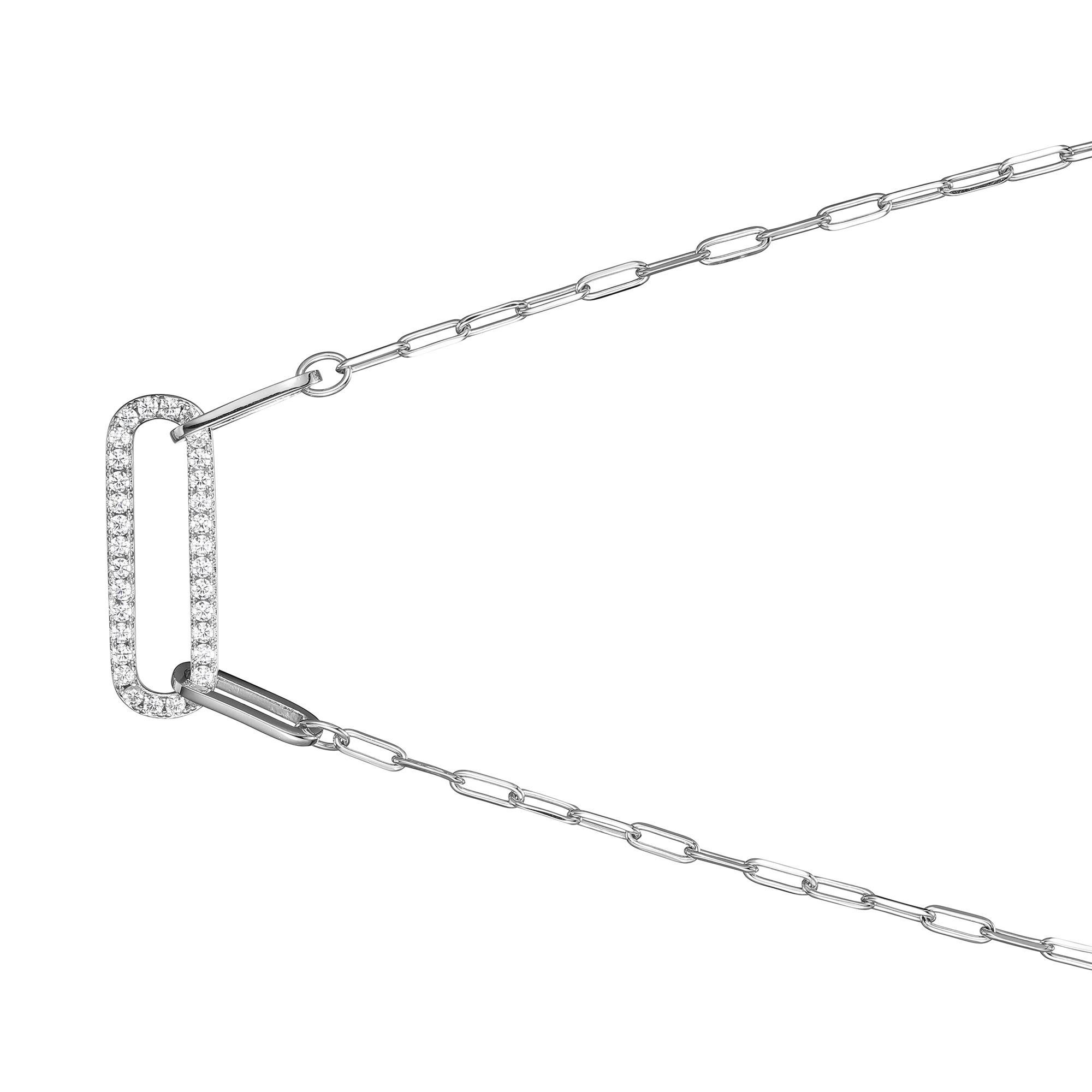 Sterling Silver Necklace made with Paperclip Chain (2mm) and a CZ Link (24x8mm) in Center, Two Ways to Wear, Measures 17