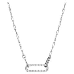 Sterling Silver Necklace Paperclip Chain (2mm) CZ in Link Center, Rhodium Finish