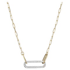 Sterling Silver Necklace Paperclip Chain (2mm) CZ Link, Yellow Gold Finish