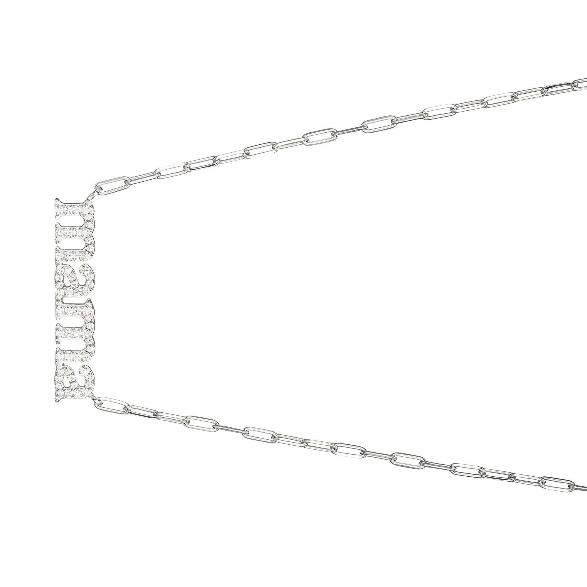 Sterling Silver Necklace made with Paperclip Chain (2mm) and CZ Word 