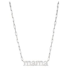 Sterling Silver Necklace Paperclip Chain (2mm) CZ Word "Mama", Rhodium Finish