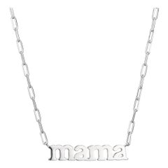 Sterling Silver Necklace Paperclip Chain (2mm) No Stone "MAMA", Rhodium Finish