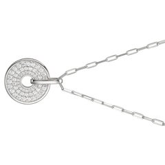 Sterling Silver Necklace Paperclip Chain (2mm) Pave CZ Disc, Rhodium Finish