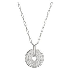 Sterling Silver Necklace Paperclip Chain (2mm) Pave CZ Disc, Rhodium Finish