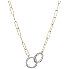 Sterling Silver Necklace Paperclip Chain (3mm) 2 Circles, Yellow Gold Finish