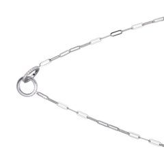 Sterling Silver Necklace Paperclip Chain (3mm) 2 CZ Circles, Rhodium Finish