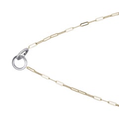 Sterling Silver Necklace Paperclip Chain (3mm) 2 CZ Circles, Yellow Gold Finish