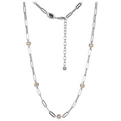 Sterling Silver Necklace Paperclip Chain (3mm) 5 CZ (4mm), Yellow Gold Finish