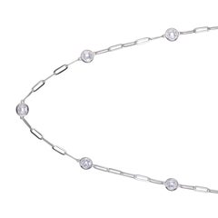 Sterling Silver Necklace Paperclip Chain (3mm) 7 piece CZ, Rhodium Finish