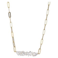 Sterling Silver Necklace Paperclip Chain (3mm) Baguette CZ, Yellow Gold Finish