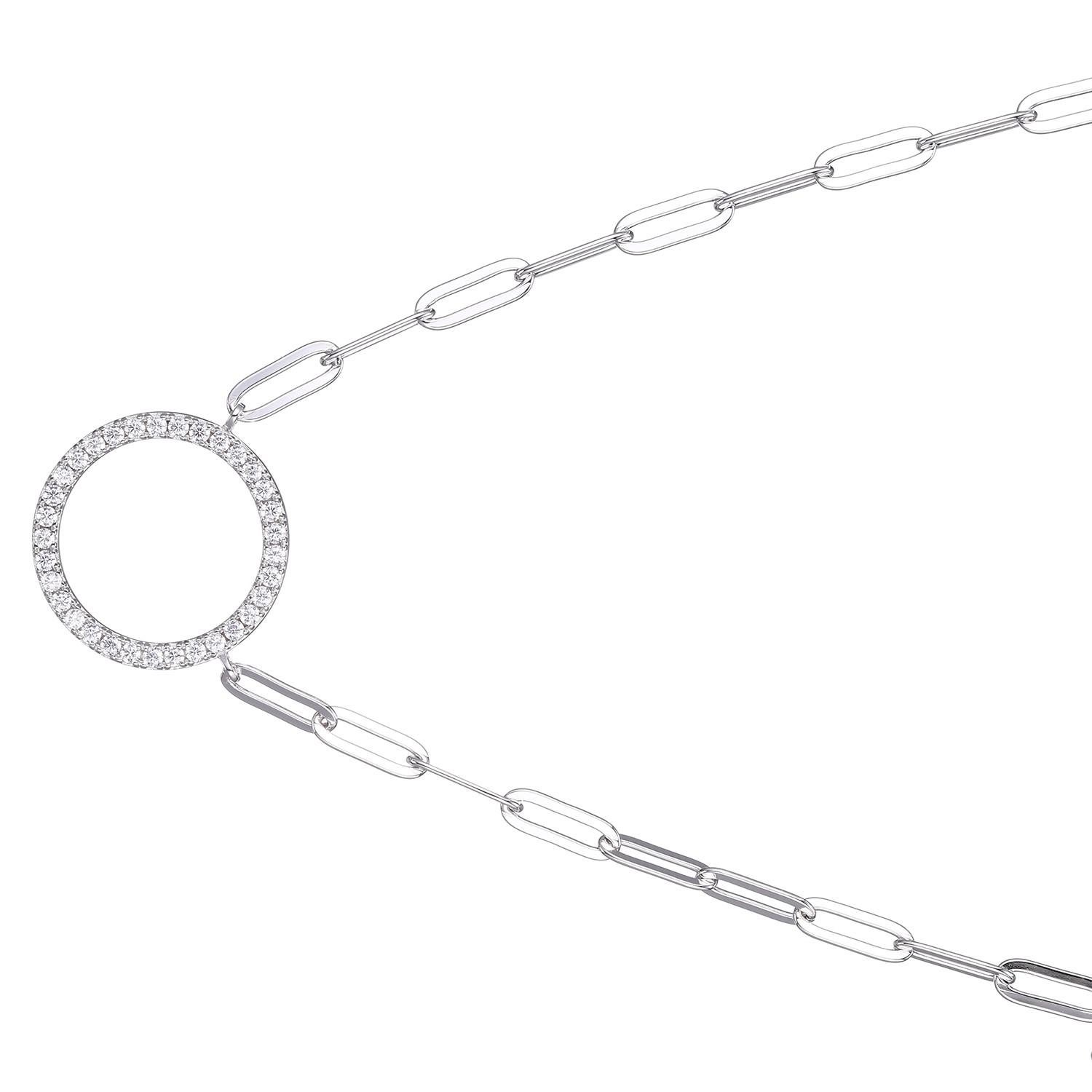 Sterling Silver Necklace made with Paperclip Chain (3mm) and CZ Circle (19mm) in Center, Measures 17