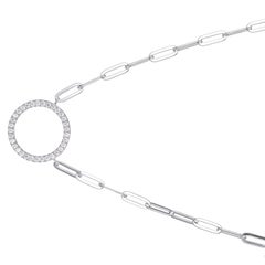 Sterling Silver Necklace Paperclip Chain (3mm) CZ Circle (19mm), Rhodium Finish