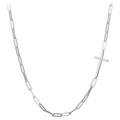 Sterling Silver Necklace Paperclip Chain (3mm) CZ Cross, Rhodium Finish