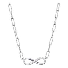 Sterling Silver Necklace Paperclip Chain (3mm) CZ Infinity, Rhodium Finish