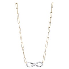 Sterling Silver Necklace Paperclip Chain (3mm) CZ Infinity, Yellow Gold Finish