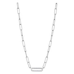 Sterling Silver Necklace Paperclip Chain (3mm) CZ Link, Rhodium Finish