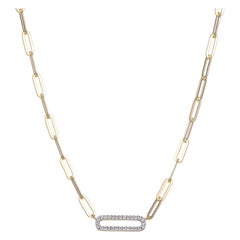 Sterling Silver Necklace Paperclip Chain (3mm), CZ Link, Yellow Gold Finish