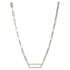 Sterling Silver Necklace Paperclip Chain (3mm) CZ Link, Yellow Gold Finish