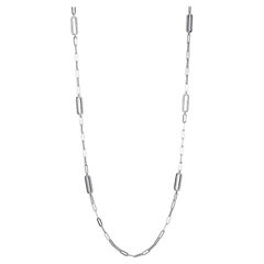 Sterling Silver Necklace Paperclip Chain (3mm) CZ Links (18x6mm), Rhodium Finish