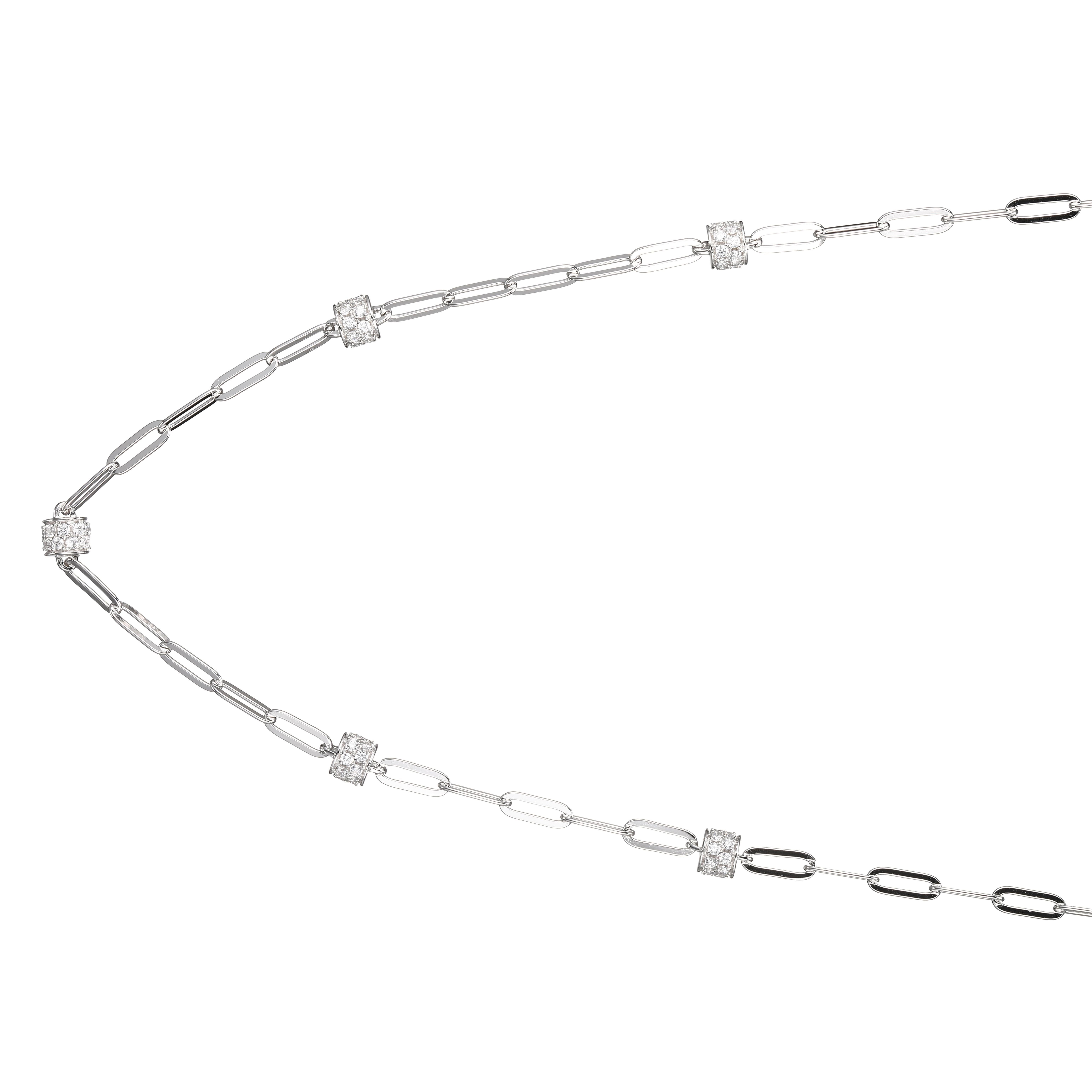 Sterling Silver Necklace made with Paperclip Chain (3mm) and 5 CZ Rondelle Stations, Measures 17