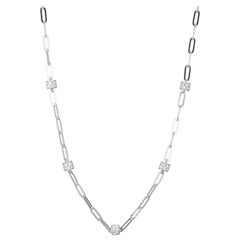 Sterling Silver Necklace Paperclip Chain (3mm) CZ Rondelle, Rhodium Finish