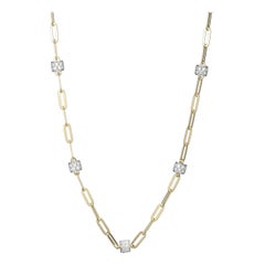 Sterling Silver Necklace Paperclip Chain (3mm) CZ Rondelle, Yellow Gold Finish