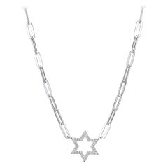 Sterling Silver Necklace Paperclip Chain (3mm) CZ Star of David, Rhodium FInish