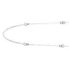 Sterling Silver Necklace Paperclip Chain (3mm) Double Circle, Rhodium Finish