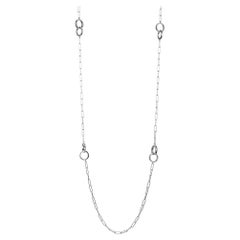 Sterling Silver Necklace Paperclip Chain (3mm) Double Circle, Rhodium Finish