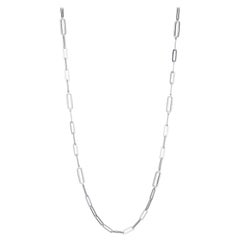 Sterling Silver Necklace Paperclip Chain (5mm), 6 CZ Link, Rhodium Finish