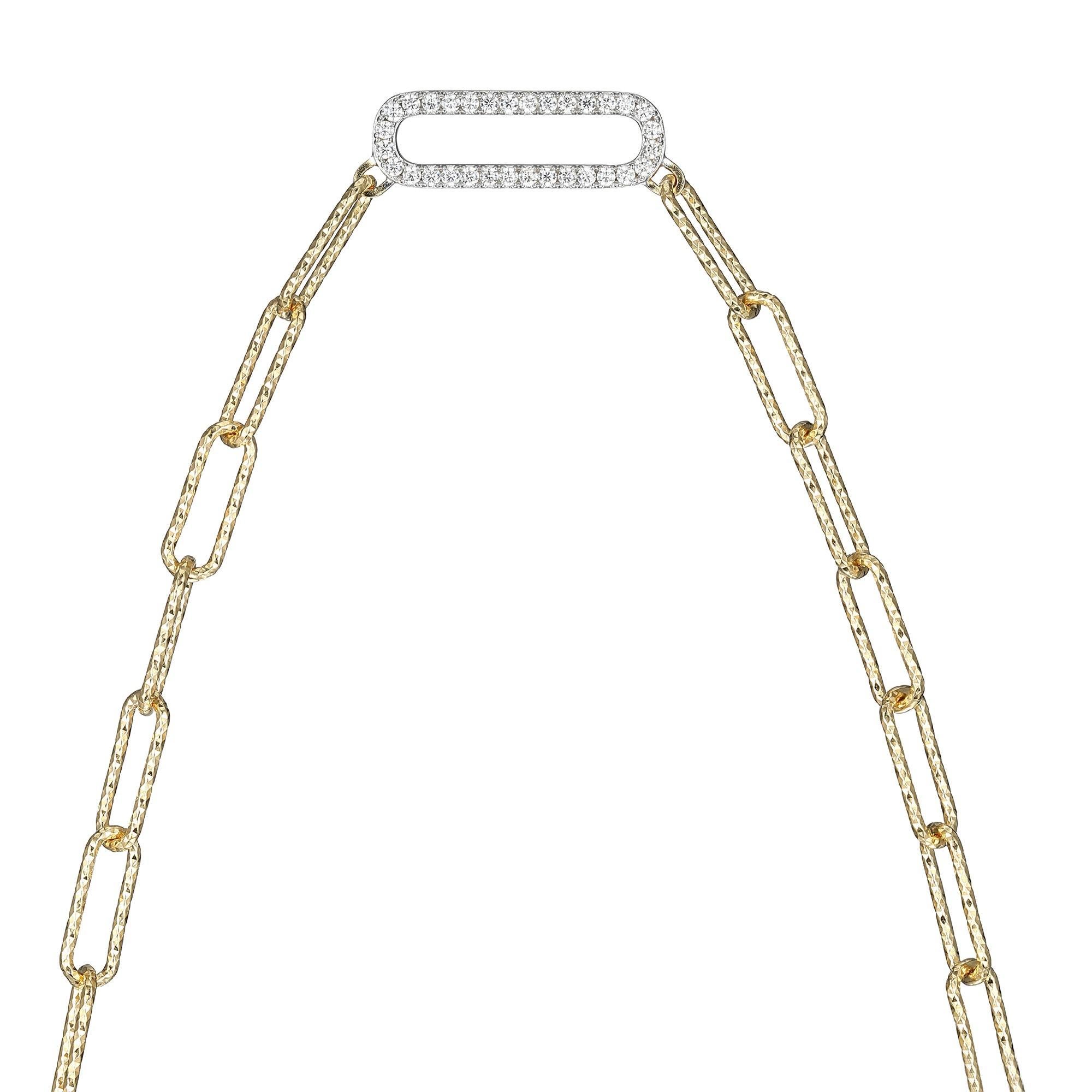 Modern Sterling Silver Necklace Paperclip Chain (5mm) CZ Link, 18k Yellow Gold Finish For Sale
