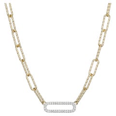 Sterling Silver Necklace Paperclip Chain (5mm) CZ Link, 18k Yellow Gold Finish