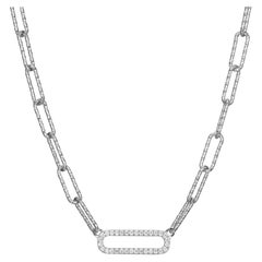 Sterling Silver Necklace Paperclip Chain (5mm) CZ Link, Rhodium Finish