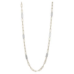 Sterling Silver Necklace Paperclip Chain (5mm) CZ Links, Yellow Gold Finish