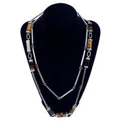 Sterling Silver Necklace Set With Rectangular Shaped Fancy Tiger Eye