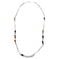 Sterling Silver Necklace Set With Rectangular Shaped Fancy Tiger Eye