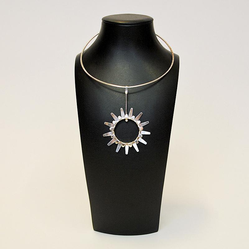 Scandinavian Modern Sterling Silver Necklace Sunburst by Tone Vigeland for Plus, Norway, 1960s For Sale