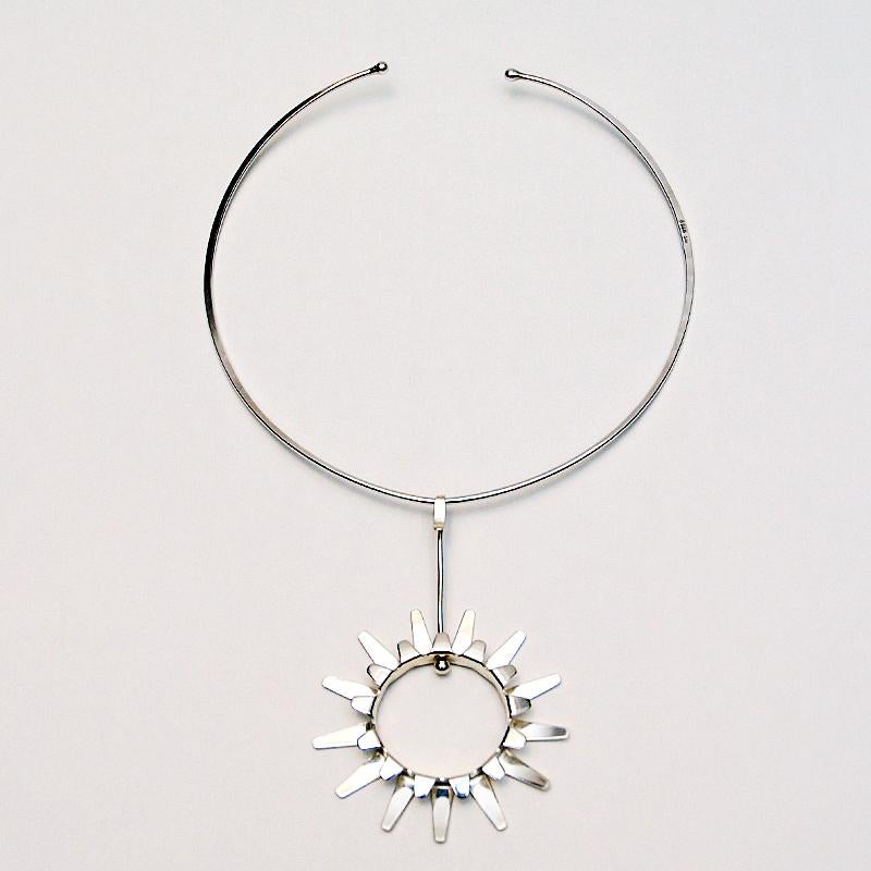Sterling Silver Necklace Sunburst by Tone Vigeland for Plus, Norway, 1960s For Sale 1