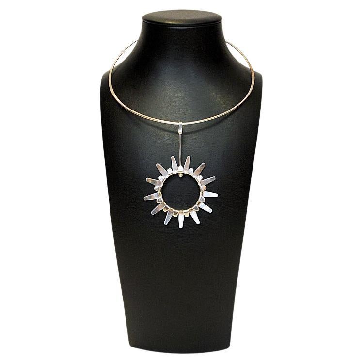 Sterling Silver necklace Sunburst By Tone Vigeland for Plus, Norway 1960s For Sale