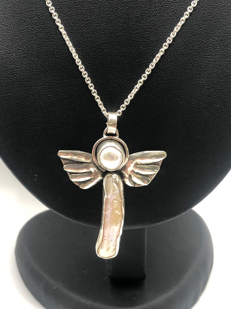 Sterling Silver Necklace with 2 Freshwater Pearls For Sale at 1stDibs